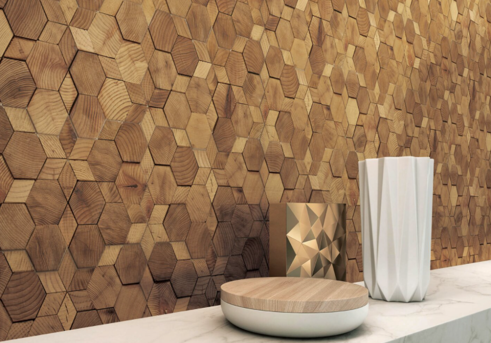 Gạch mosaic chất liệu gỗ mộc mạc, giản dị