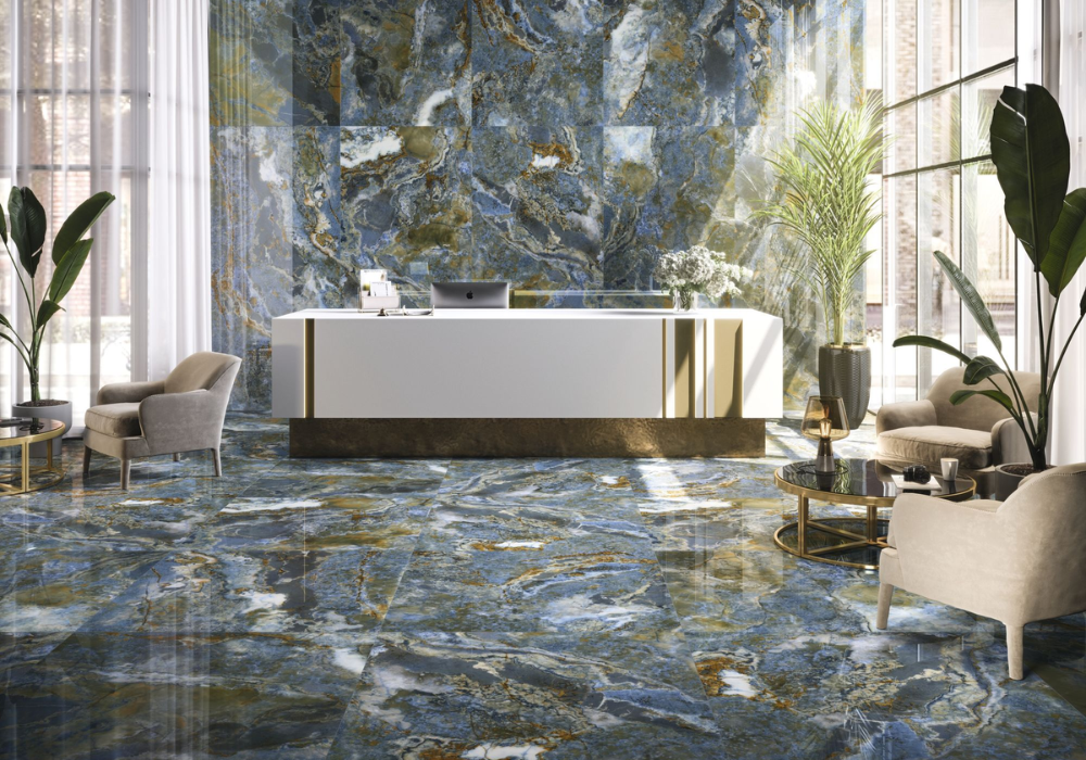 Khu vực sảnh lớn sang trọng hơn khi được ốp bằng gạch vân đá marble