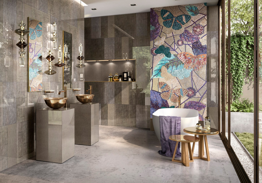 Vetrite kết hợp cùng gạch mosaic mang đến vẻ đẹp sang trọng cho phòng tắm