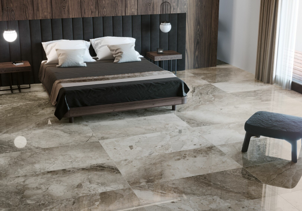 Phòng ngủ sang trọng với gạch vân đá marble
