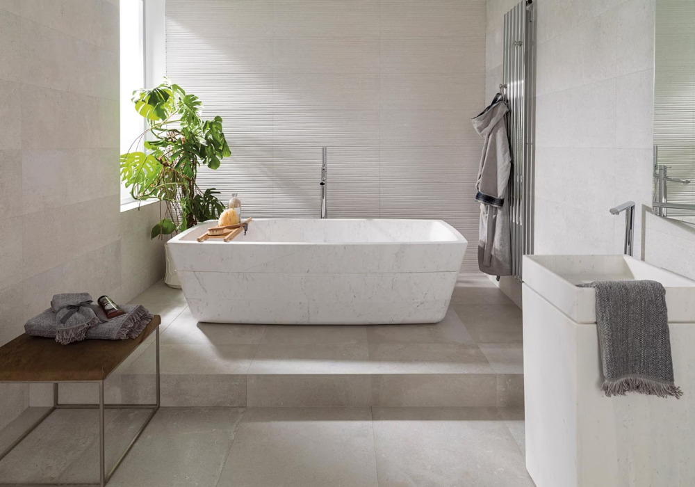 Gạch vân đá stone đơn giản, hiện đại trong phòng tắm