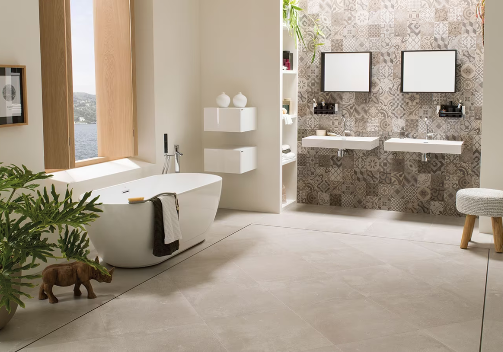 Tạo điểm nhấn cho phòng tắm với bức tường gạch bông