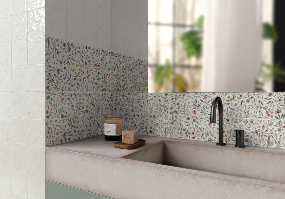 Gạch bông porcelain ốp tường phòng bếp