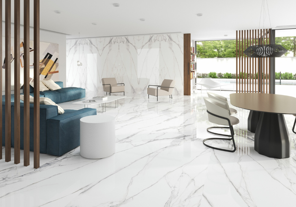 Gạch hiệu ứng 3D thêm ấn tượng vào không gian phòng khách