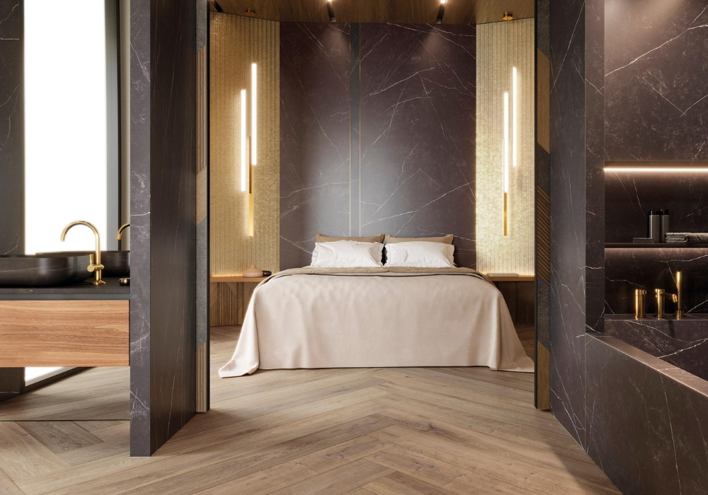 Phòng ngủ thêm tinh tế với gạch lát sàn vân gỗ