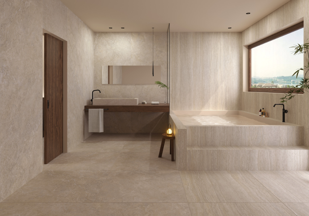 Gạch vân đá travertine ốp lát phòng tắm