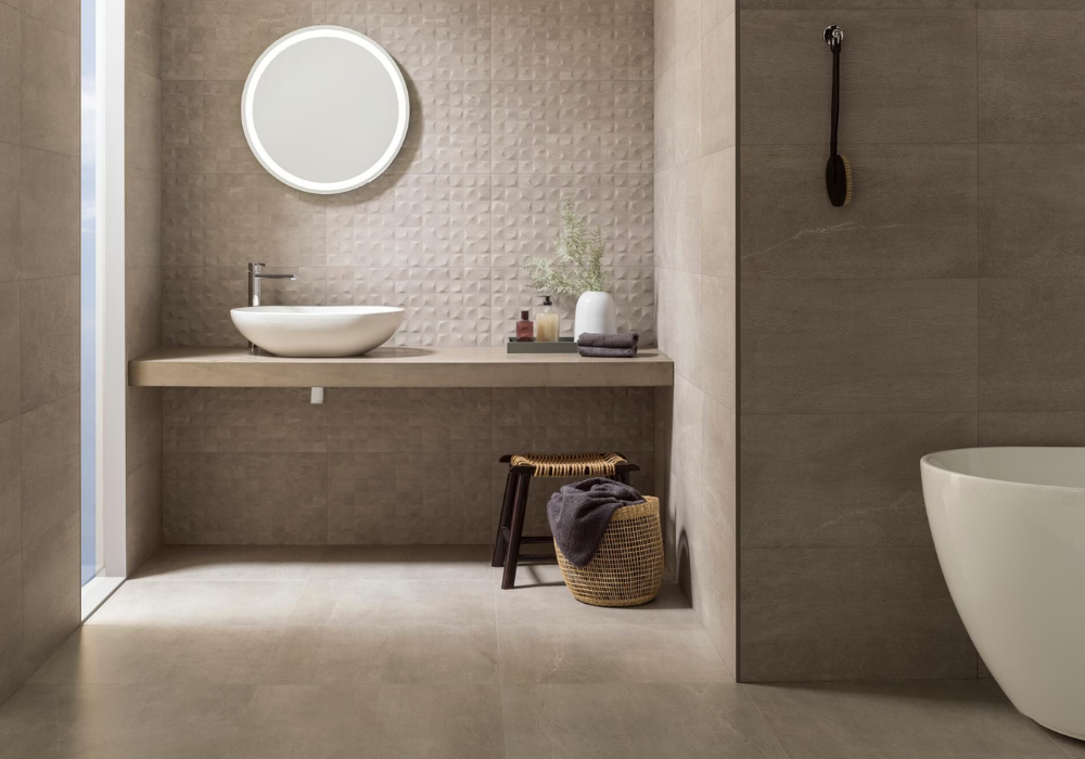 Gạch hiệu ứng xi măng thích hợp với không gian phòng tắm phong cách tồi giản, kiểu công nghiệp