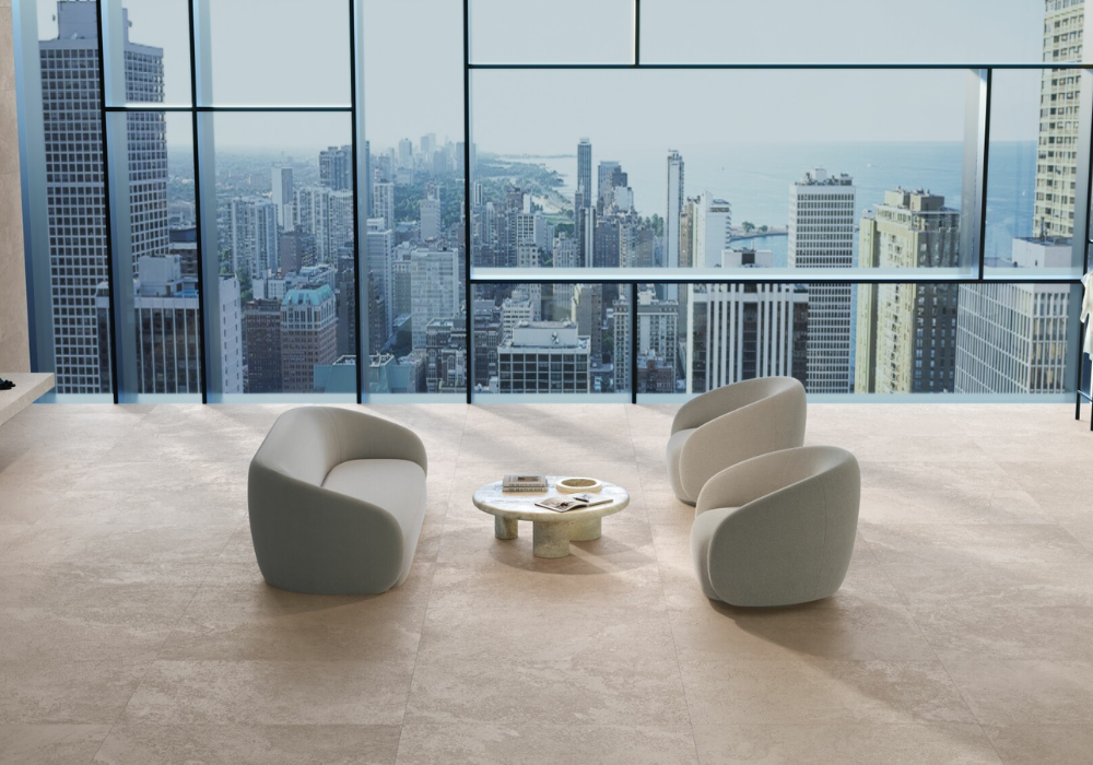 Mẫu gạch lát nền phòng khách vân đá stone tinh tế