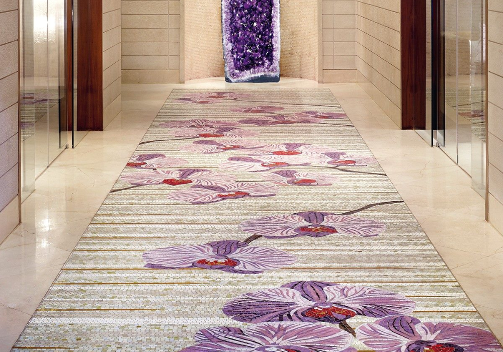 Gạch mosaic được lắp ghép tinh xảo, mang đến vẻ đẹp ấn tượng cho phòng khách