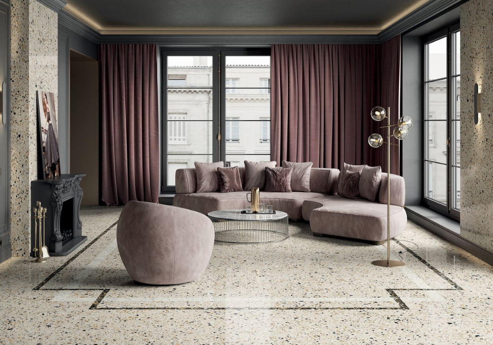 Mẫu gạch terrazzo lát nền phòng khách độc đáo