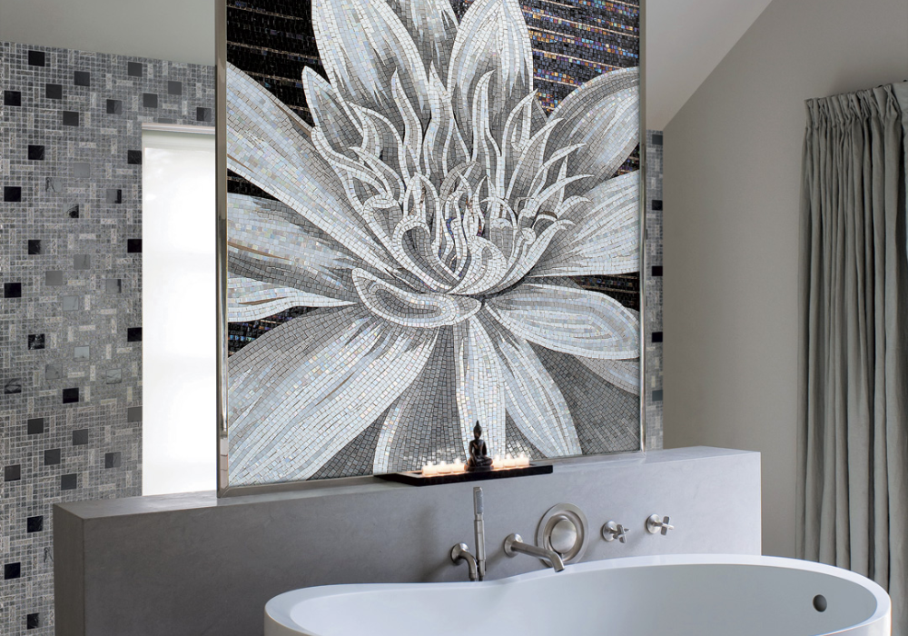 Tranh mosaic đa dạng mẫu mã tạo điểm nhấn cho phòng tắm
